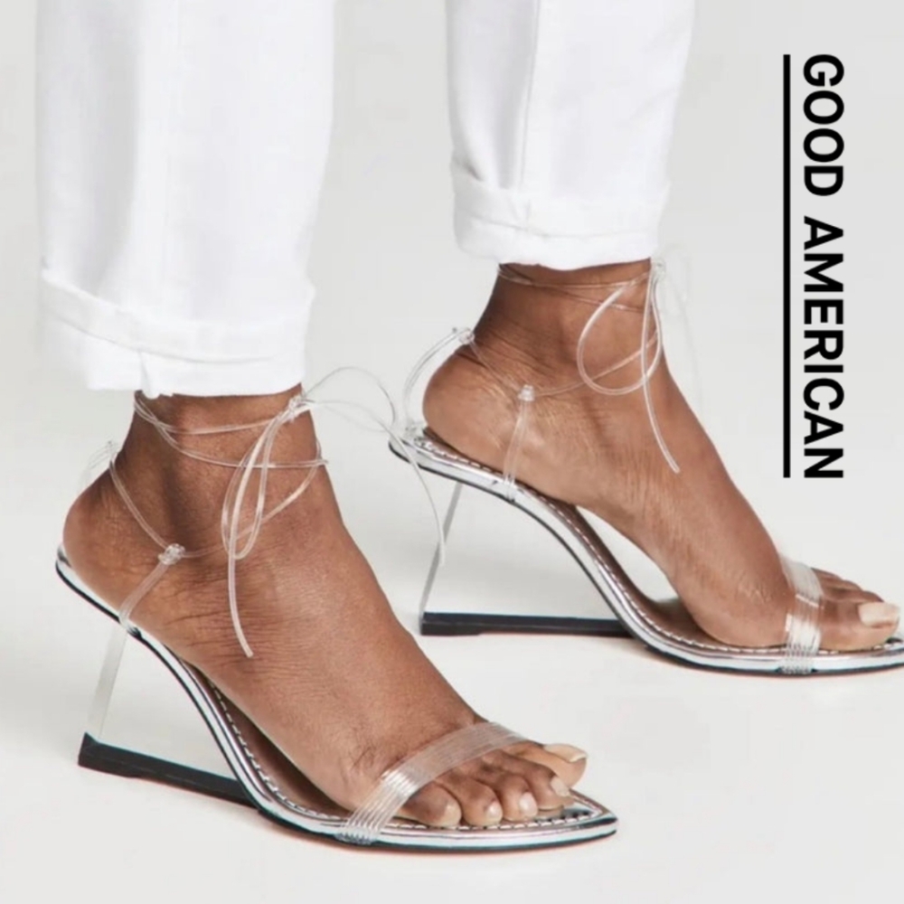 Good American - Clear Block Heel Clear Straps Sandals - Size 6.5 - Picture 6 of 8